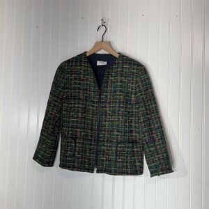 Akris Punto Multicolor Tweed Zip Blazer Jacket US 10 Preppy Luxe Academia Career